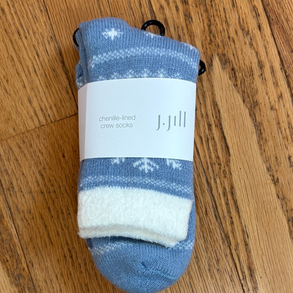 J. Jill Soft Blue and Cream Chenille Lined Crew Socks